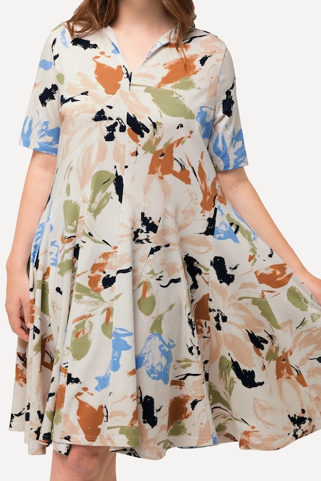 Midikleid, Tunika-Ausschnitt, Halbarm, Biobaumwolle