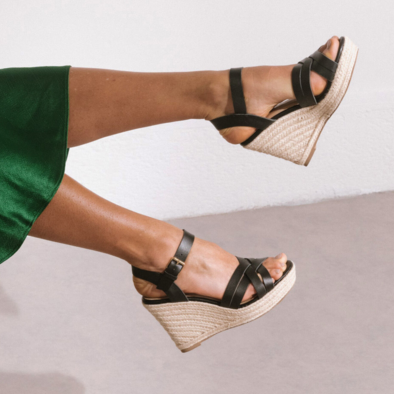 Jonak Sandales compensées en Cuir Sacha noires - Talon 12.5 cm