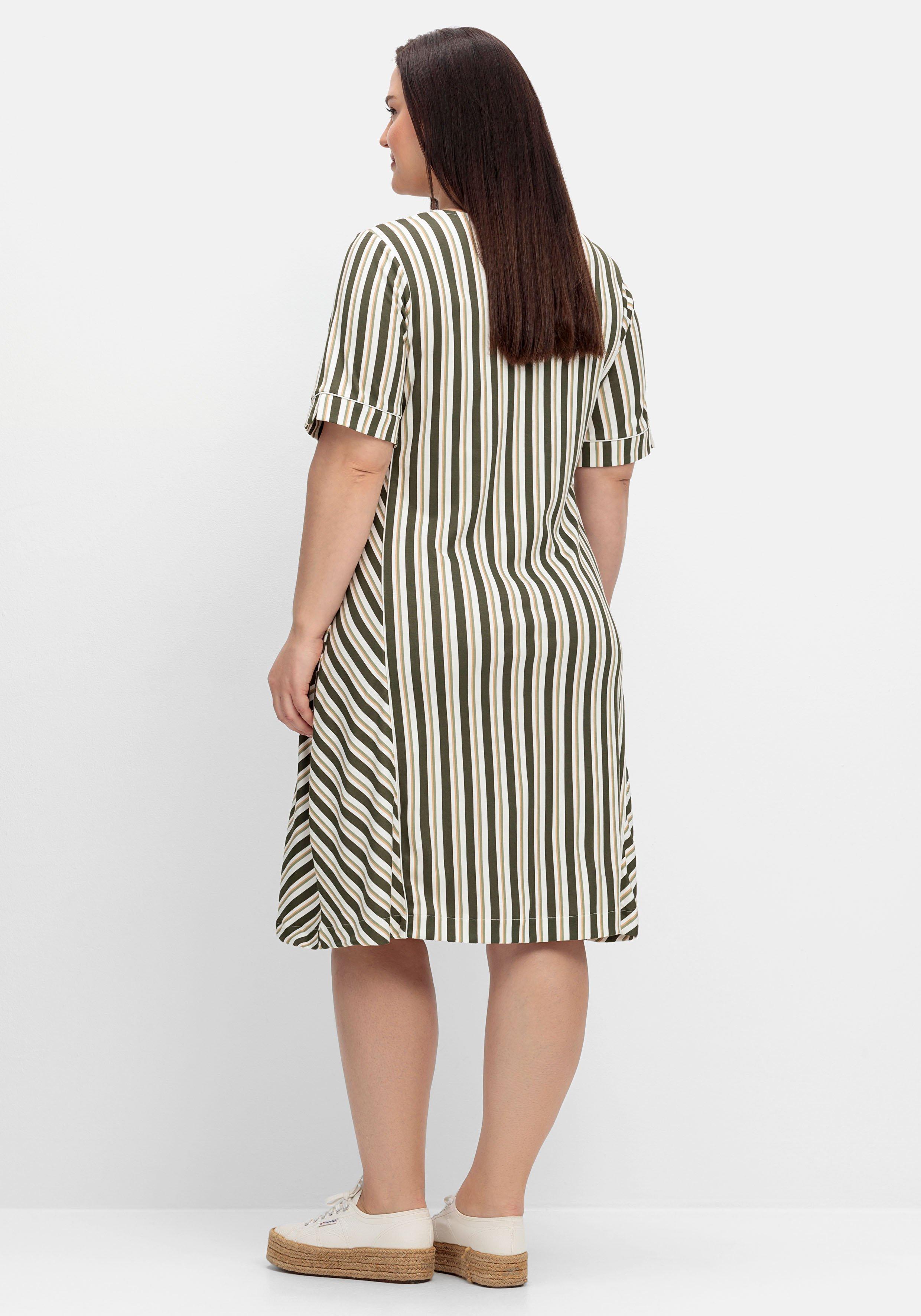 Jerseykleid im Streifen-Design, mit V-Ausschnitt