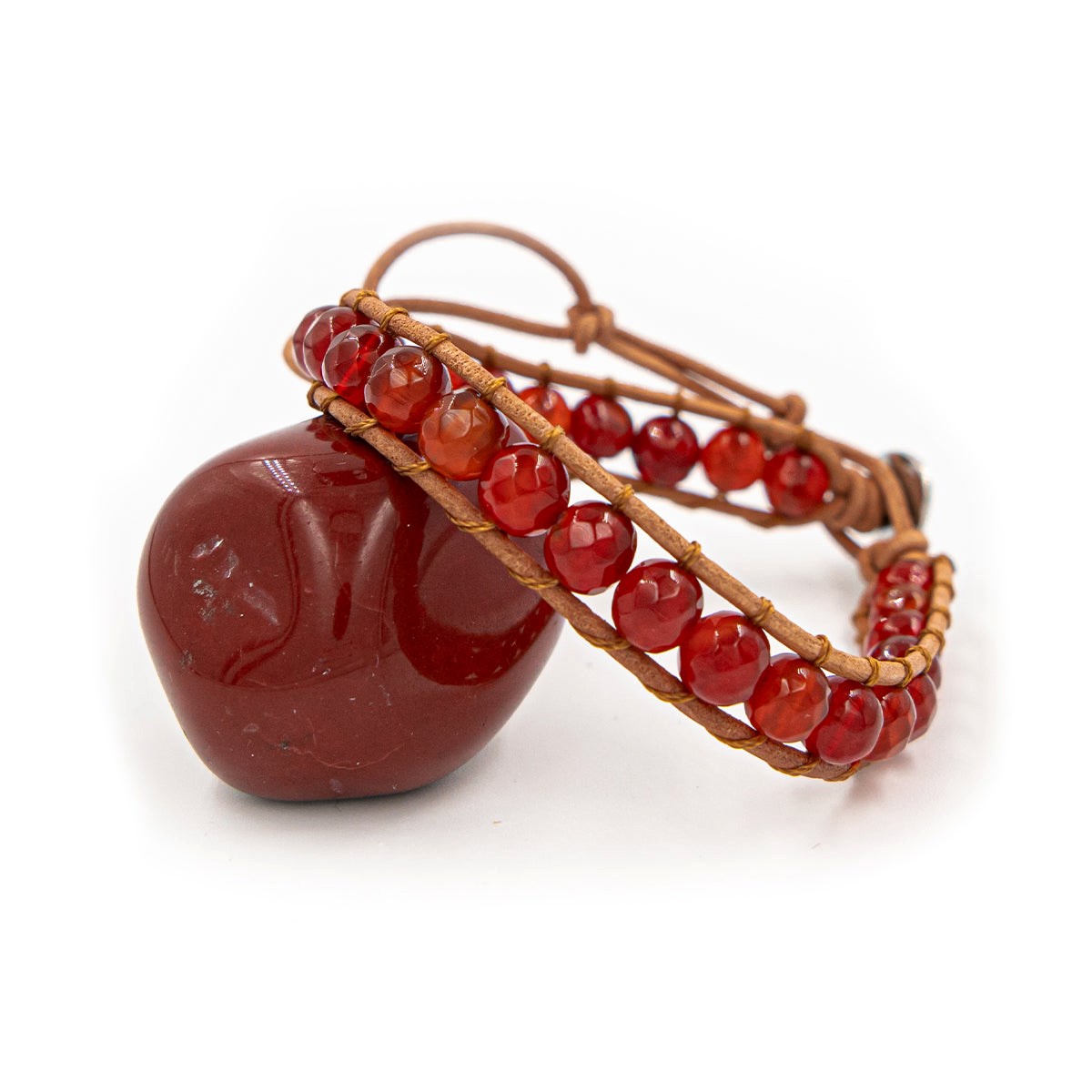 Bracelet Facelia en pierres naturelles Cornaline et cuir véritable