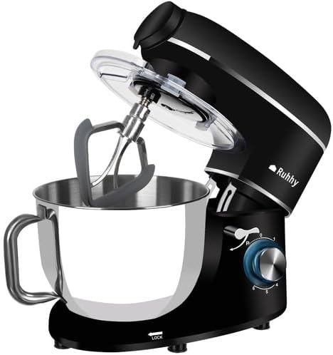 Ruhhy Küchenmaschine Edelstahlschüssel 6,2 l, 2200 W - 6 Geschwindigkeitsstufen + Pulsfunktion Küchengeräte für Kuchen und Brot mit Backzubehör für Hobby- & Profiköche