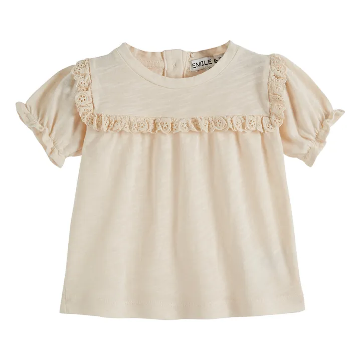Emile et Ida T-shirt Volants Coton Flammé | Ecru