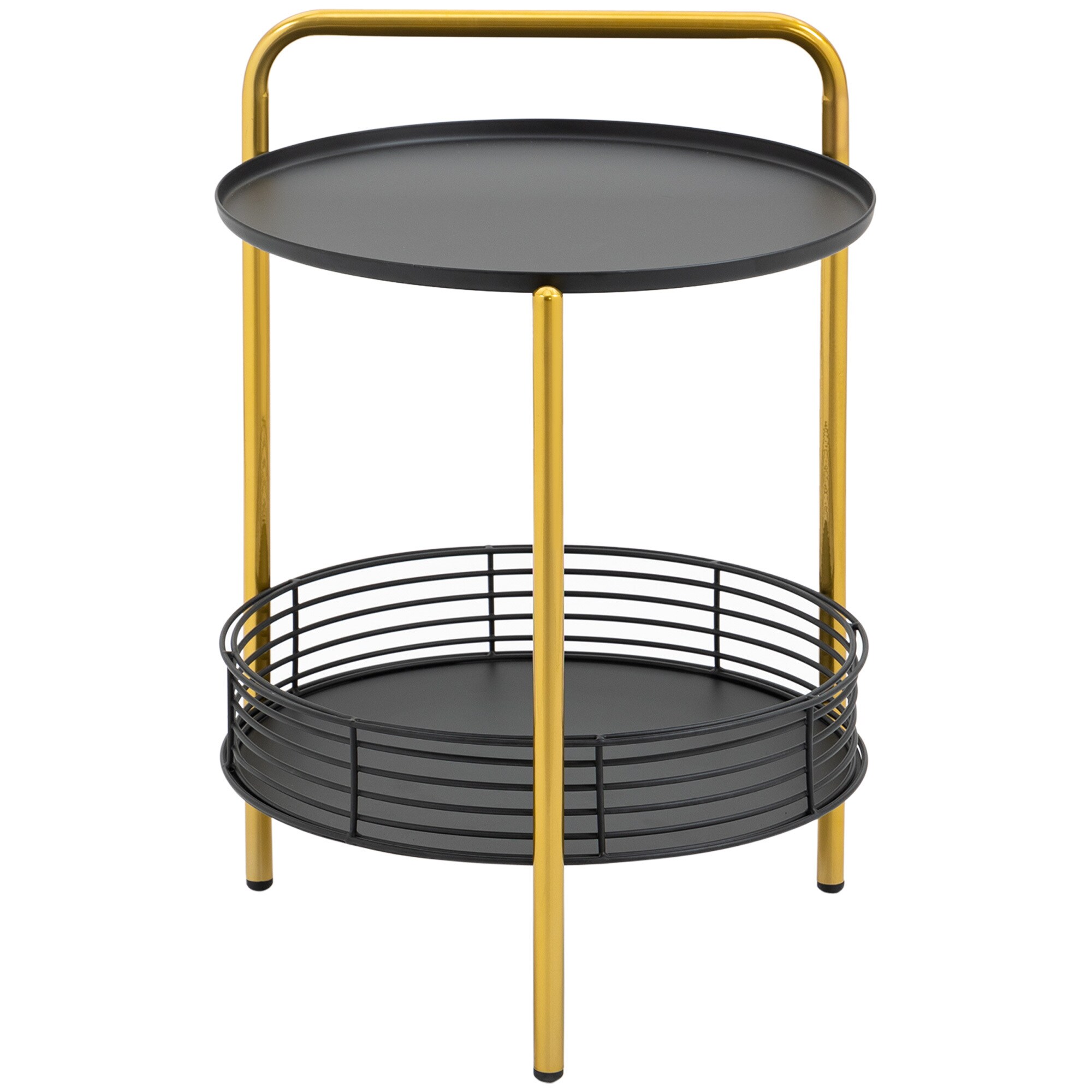 HOMCOM Beistelltisch mit Serviertablett schwarz, gold 43L x 45B x 61,5H cm