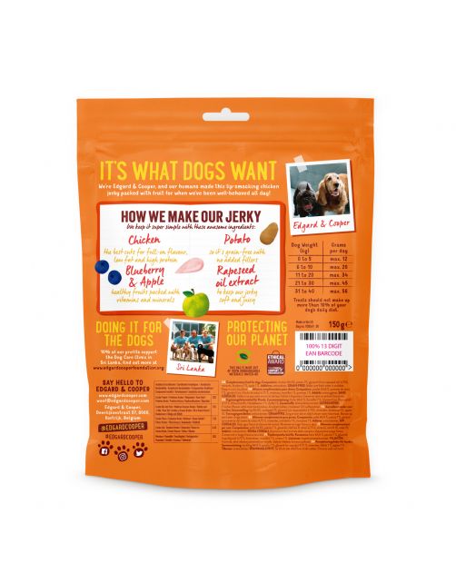Edgard&Cooper Chicken Jerky - Hondensnacks - Kip Bosbessen Appel 150 g