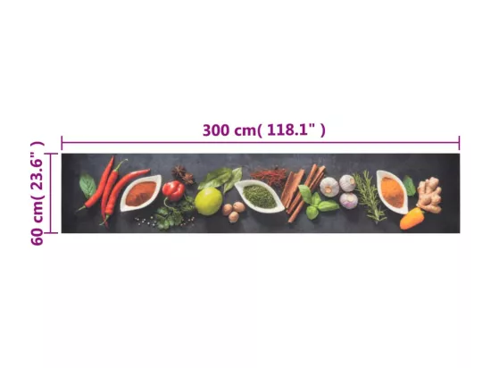 Tapis de cuisine lavable impression d'épices 60x300 cm velours