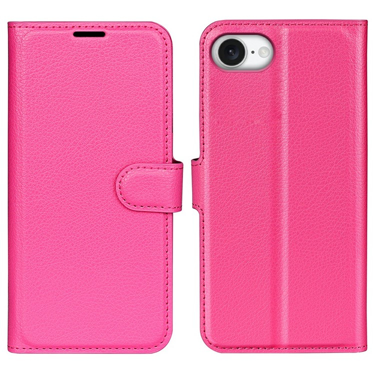 iPhone 16e Leder Tasche Flip Cover Litchi Look - Pink