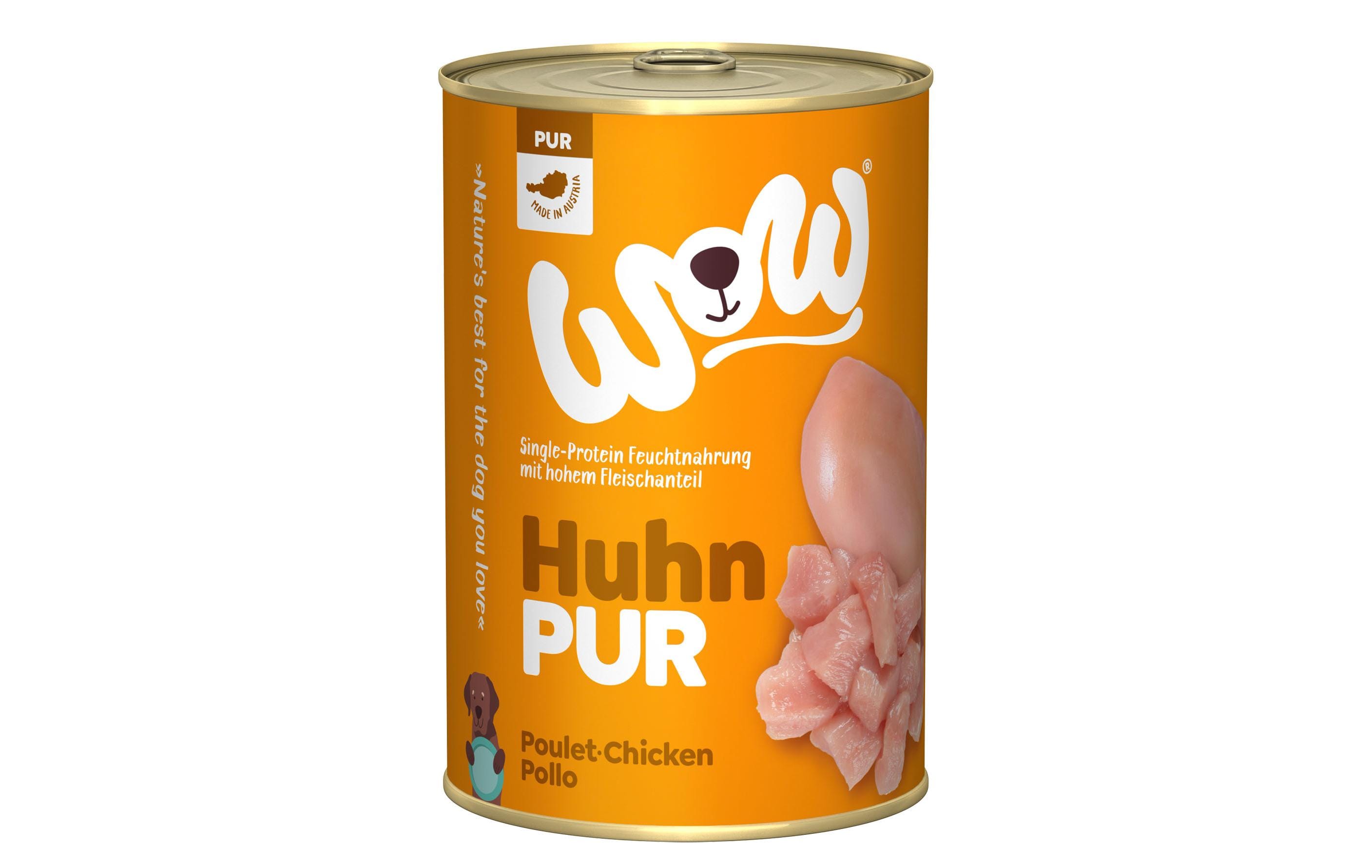 Nassfutter Pur Huhn Single Protein, 400 gAlleinfutter-Menü für ausgewachsene Hunde aller Grössen und Rassen