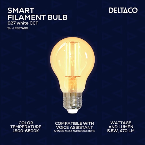 Deltaco Smart Filament LED-pære E27 - hvid