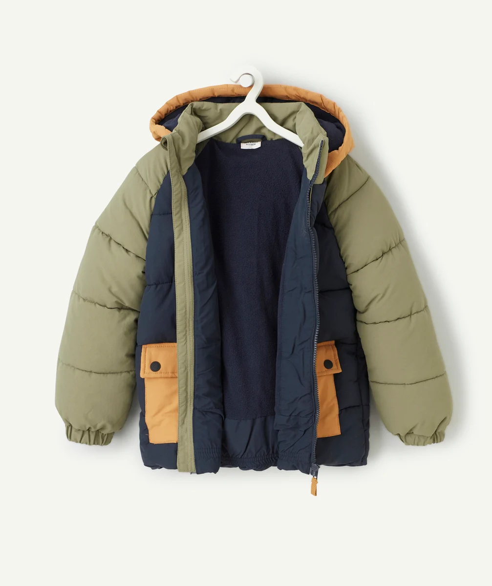 DOUDOUNE GARÇON EN REMBOURRAGE RECYCLÉ COLORBLOCK BLEU ET MARRON
