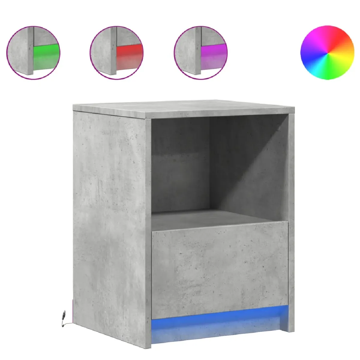 vidaXL Armoires de chevet et lumières LED - Gris béton