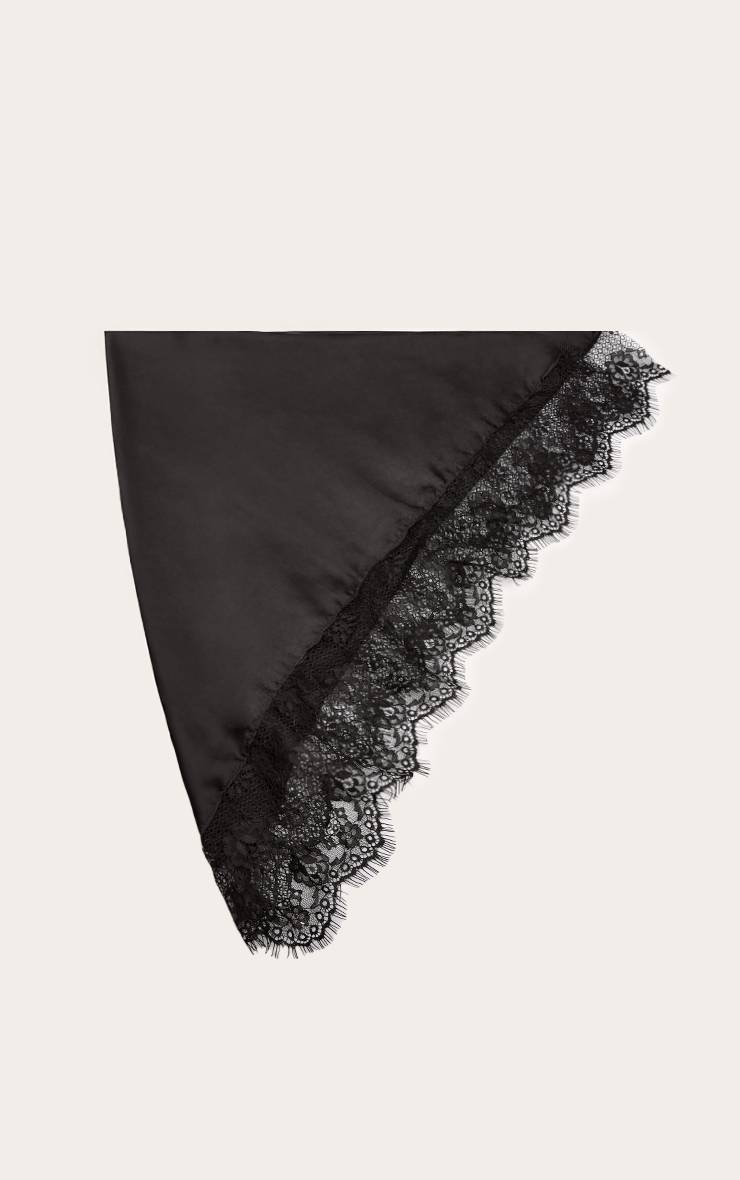 Noir Foulard En Satin Chocolat Avec Bordure En Dentelle