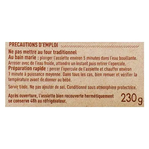 Prato de Almoço Babybio com Batata, Feijão Verde e Peru (+12 meses) Orgânico 230g