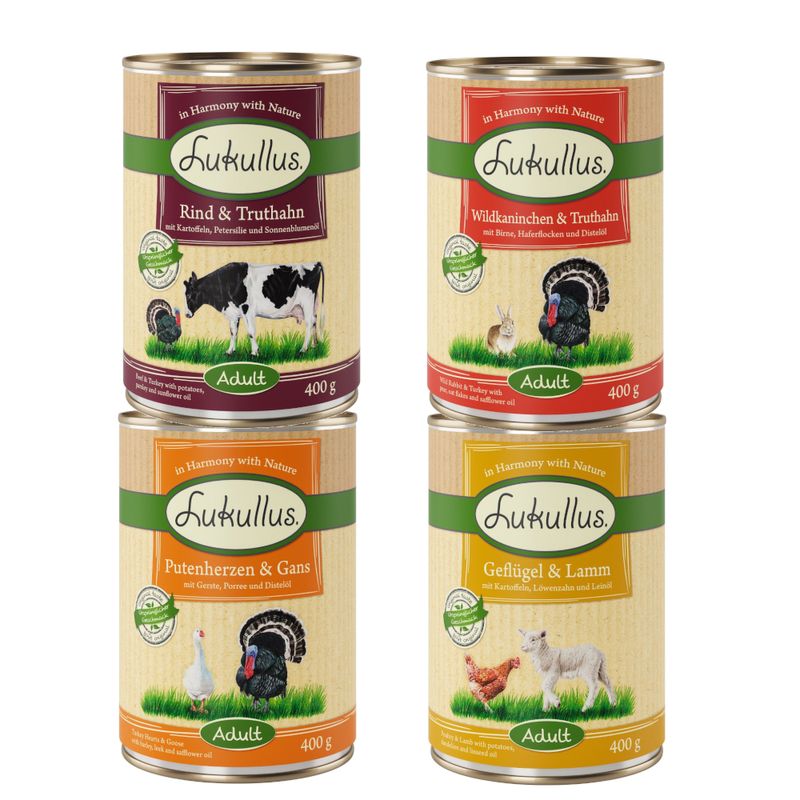 Lot 4 ou 5 saveurs Lukullus Adulte 24 x 400 g