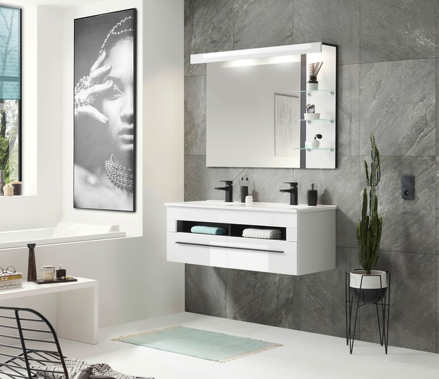INOSIGN Waschtisch »Cantara, Waschtisch inkl. Waschbecken, modernes Design« mit schwarzen Griffen, ausreichend Stauraum