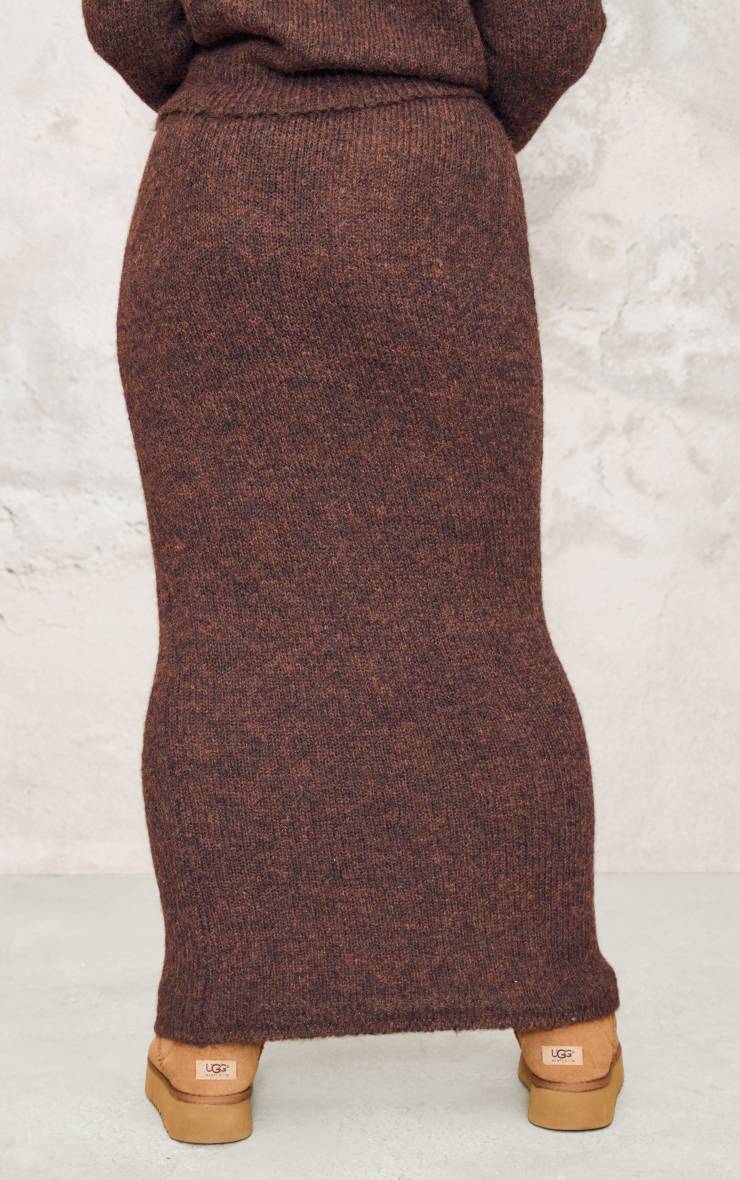 Chocolat Jupe Maxi En Maille Chinée Grande Taille Avec Taille Repliée