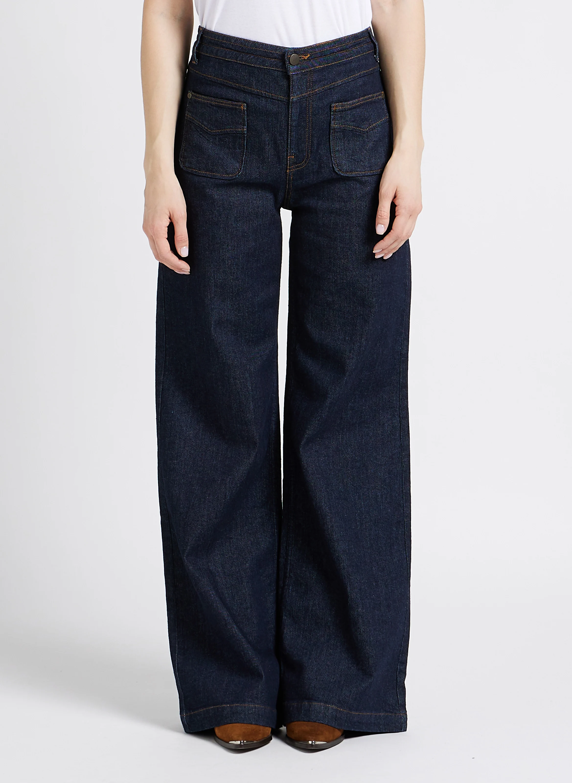 LE HAILEY - Jean large taille haute en coton stretch | Bleu