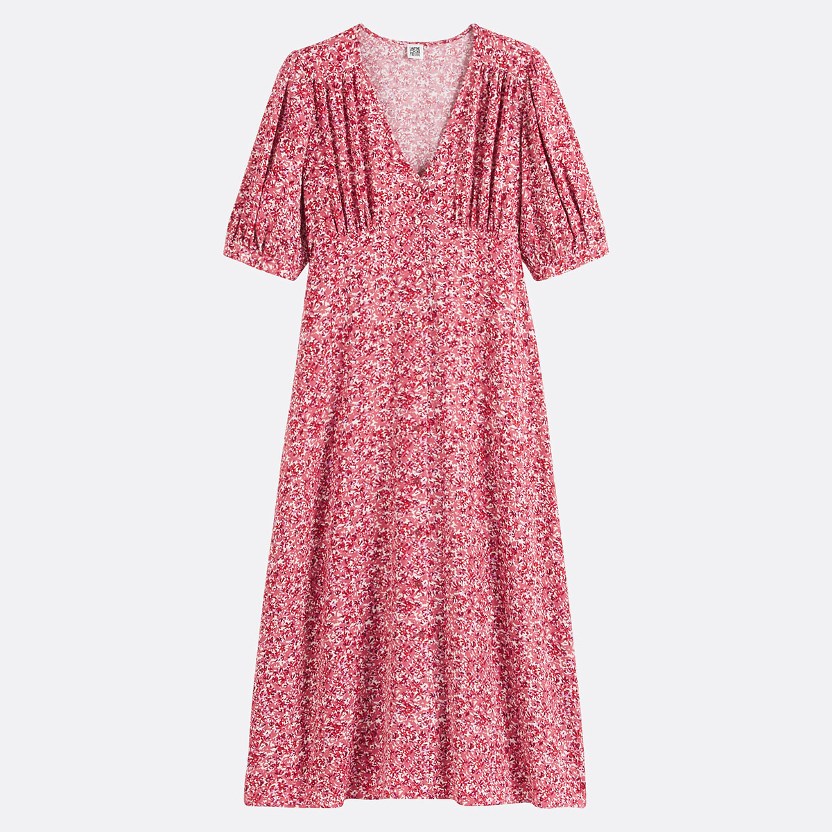COLEÇÕES LA REDOUTE<br>Vestido longo e fluido com decote em V e estampa floral