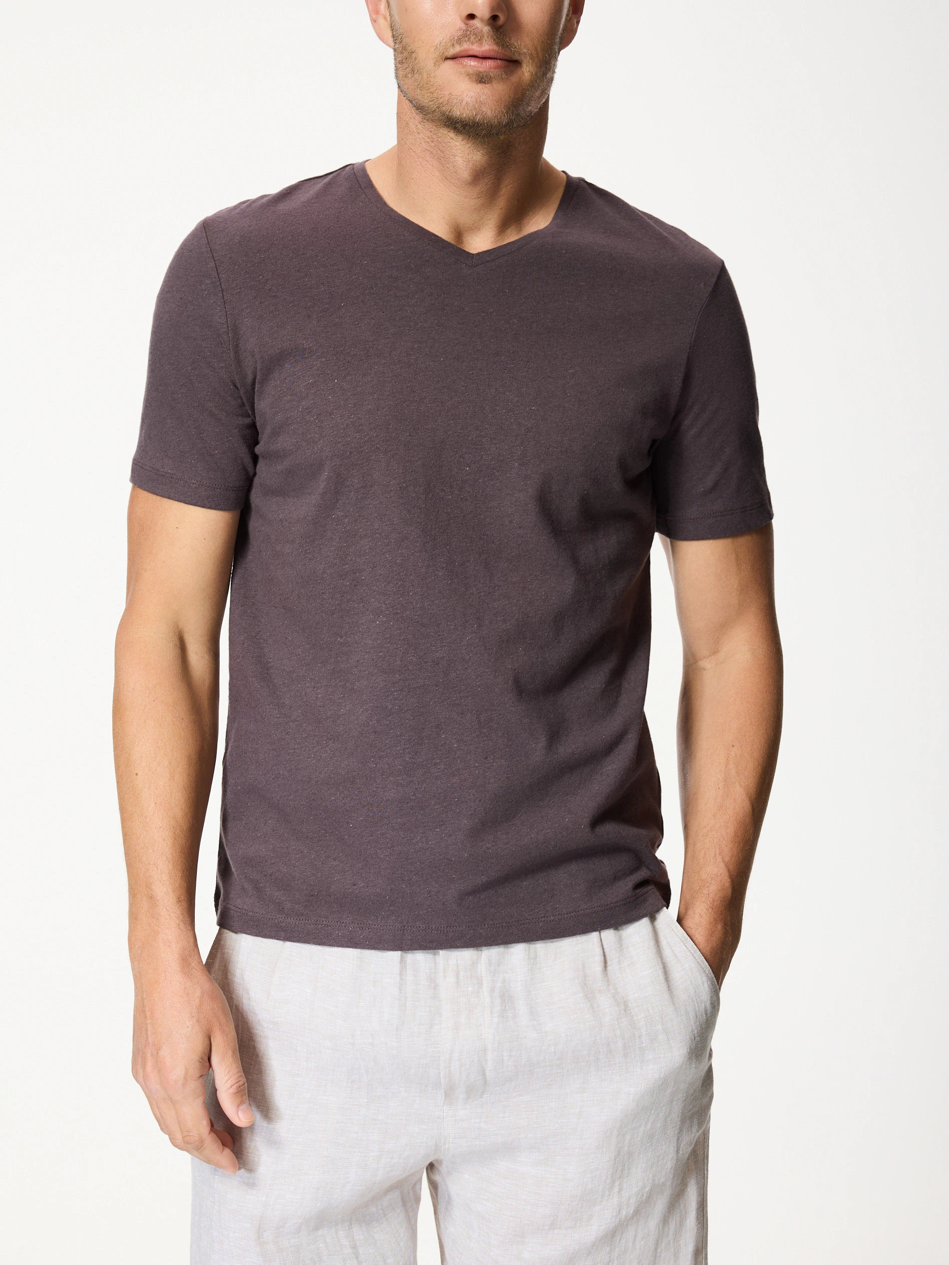 T-Shirt im Regular-Fit mit Leinengemisch