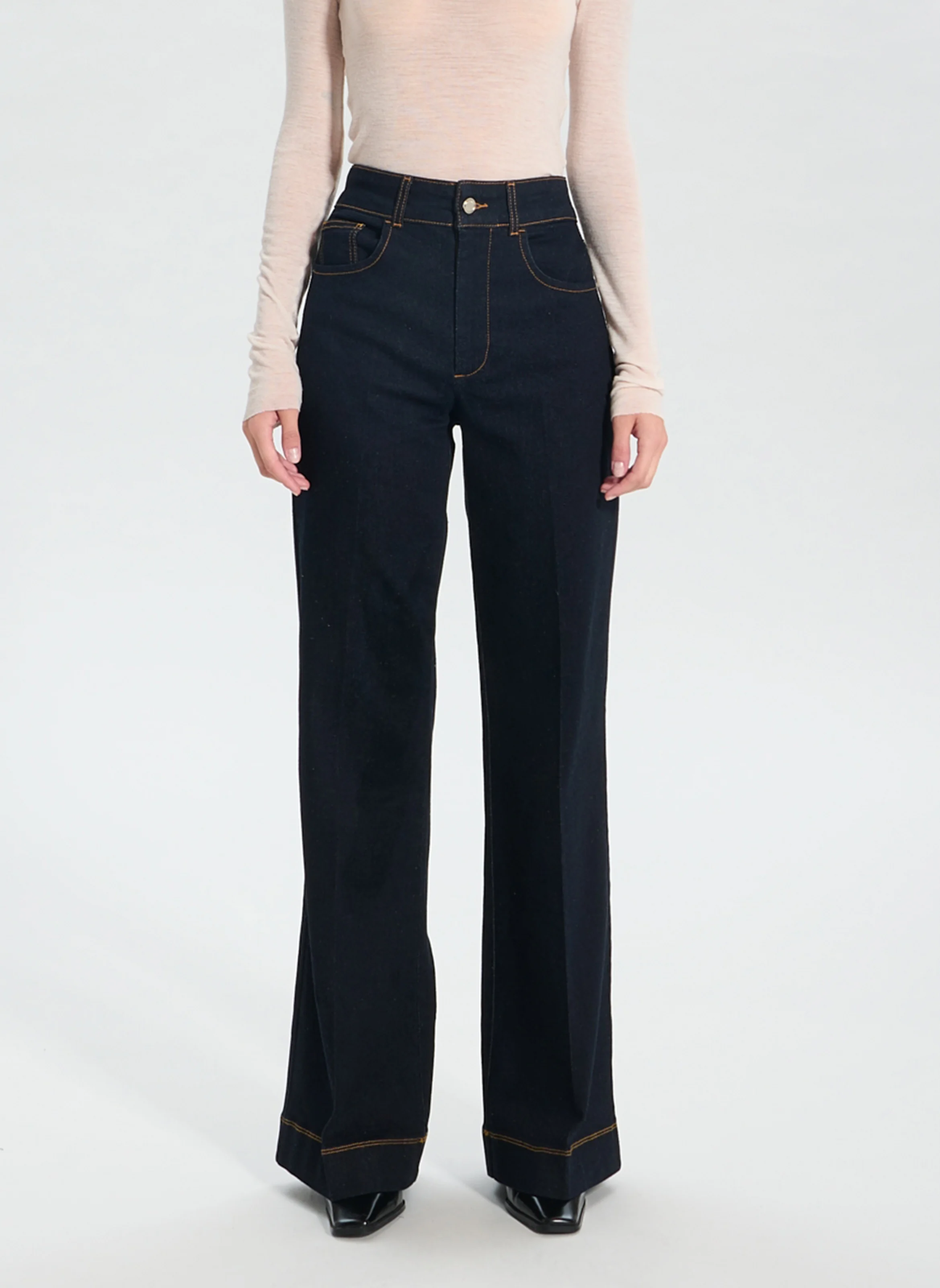 JESSIE - Jean palazzo taille haute en coton mélangé | Jean brut
