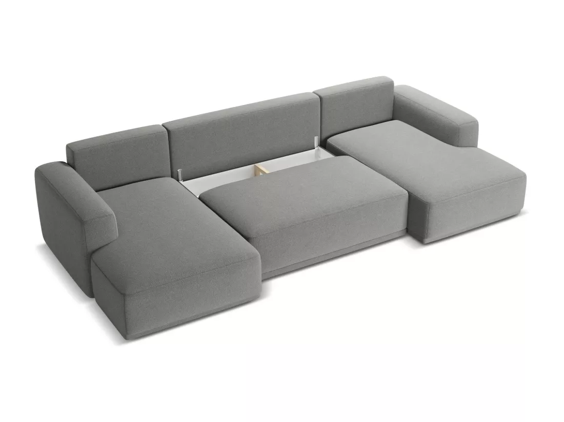 Canapé d'angle panoramique convertible en tissu chenille - éléphant - KAILA