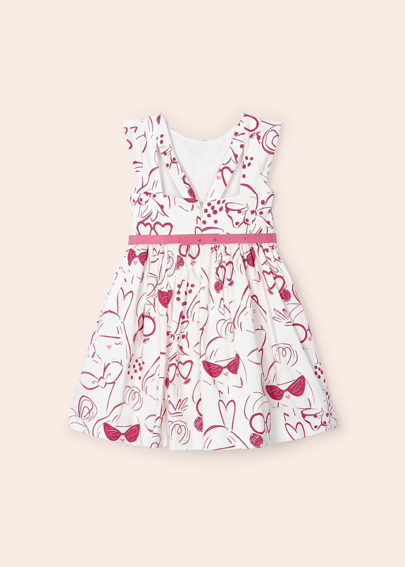 Vestido estampado com cinto de algodão para meninas