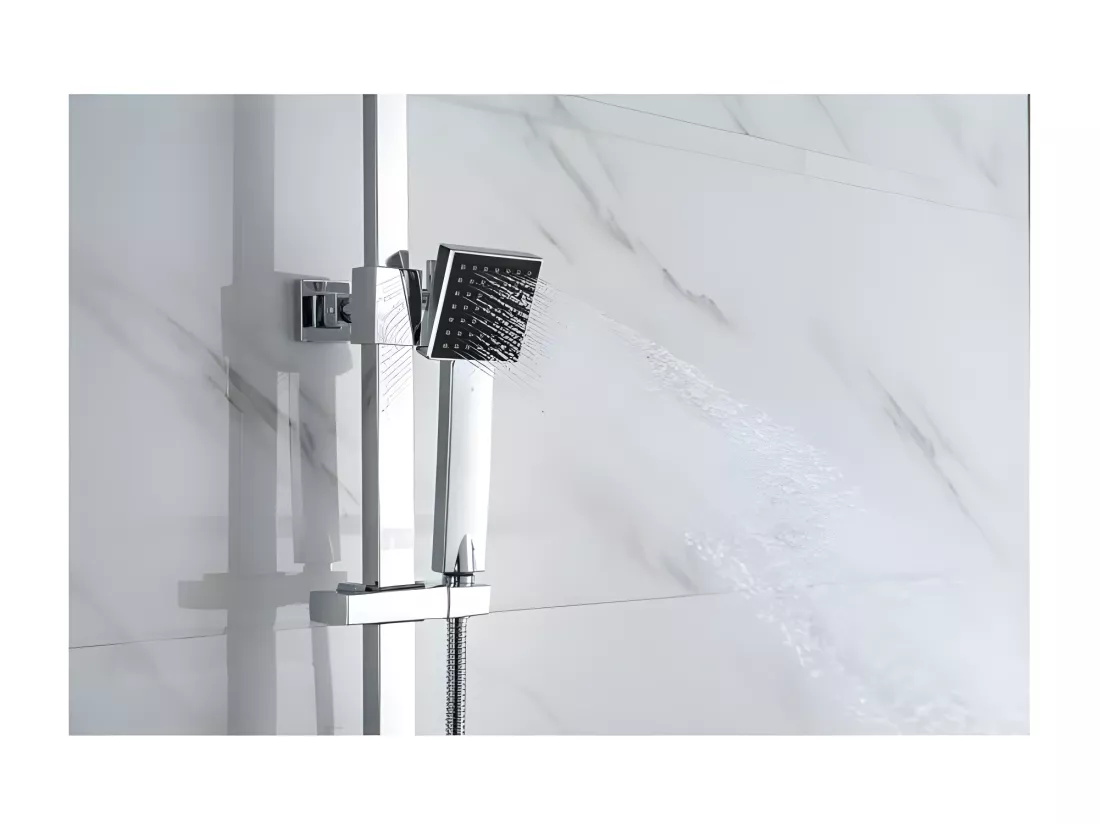 Colonne de douche - Mitigeur thermostatique - Pomme haute carrée 30x30 cm - - Chrome