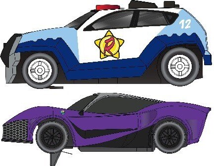 Micro Scalextric Racerbane - Ryans World - Street Chase - Inkl. 2 Biler - 1:64