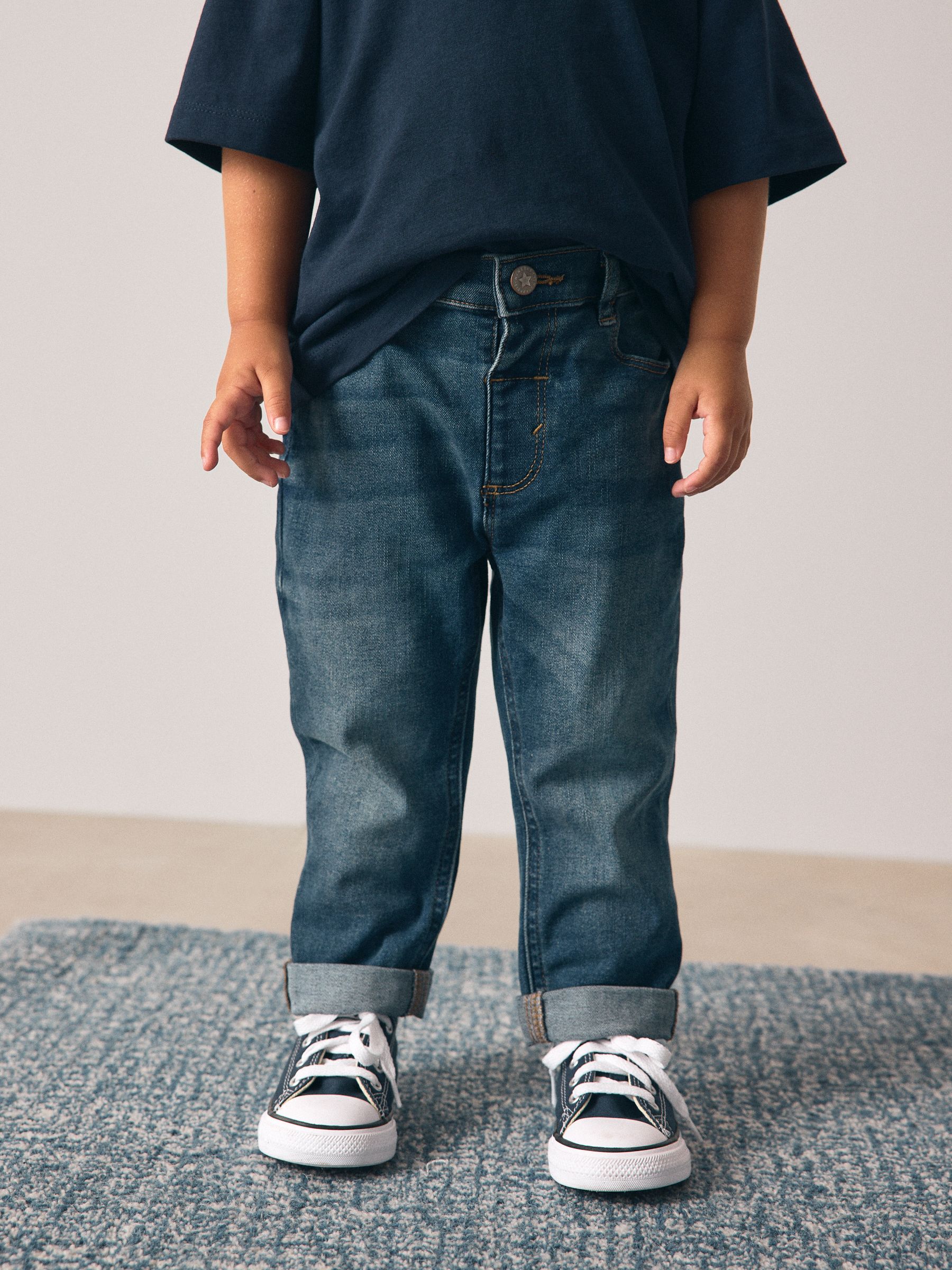 Middenblauw/zwart denim - 2 Pack Regular Fit Comfort Stretch Jeans (3mths-7yrs)