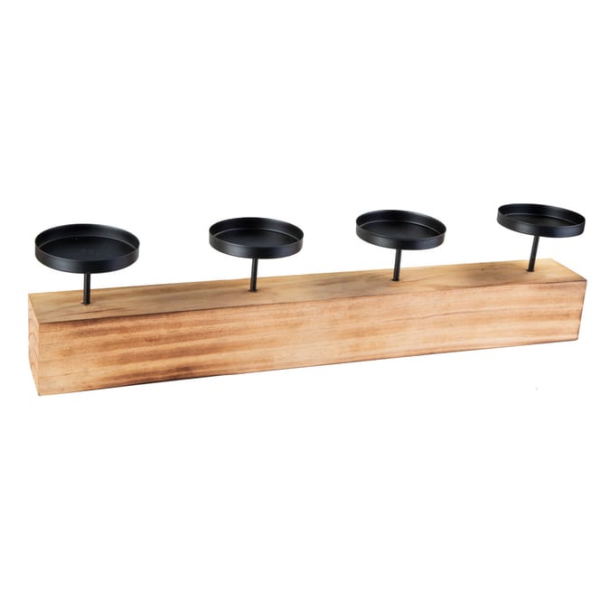 Adventskerzenhalter rechteckig - schwarz/natur - ca. 57 x 9 x 13 cm