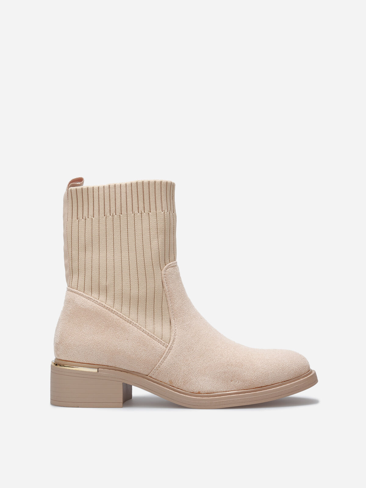 Bottines bi-matières avec détail métallique- Taupe