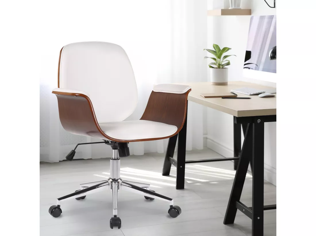 Chaise de bureau - Bois & Métal - Noyer / Blanc - Kemberg