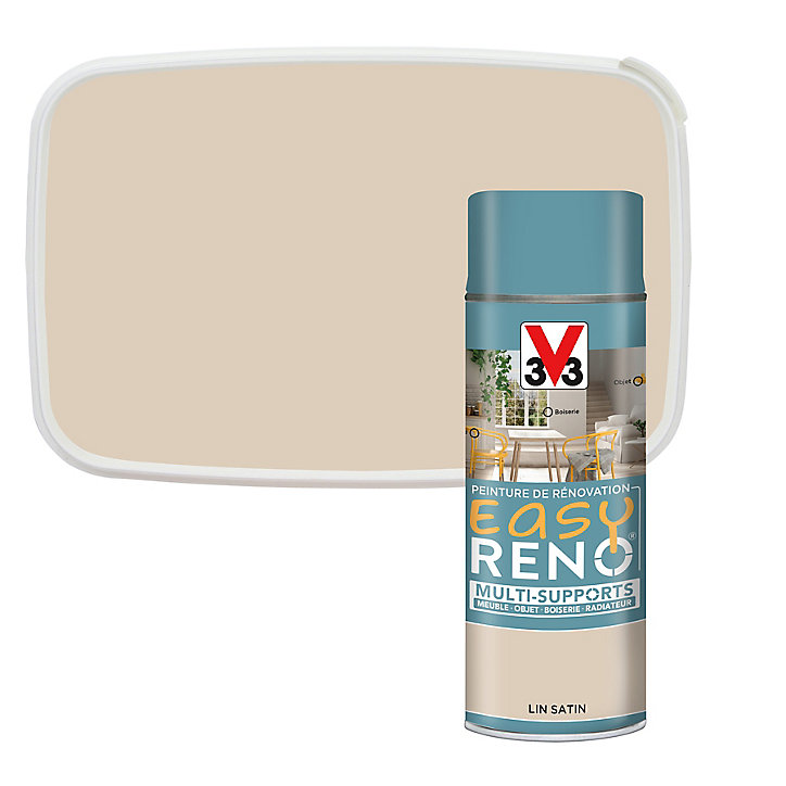 Peinture de rénovation aérosol multi-supports V33 Easy Reno lin satin 400ml
