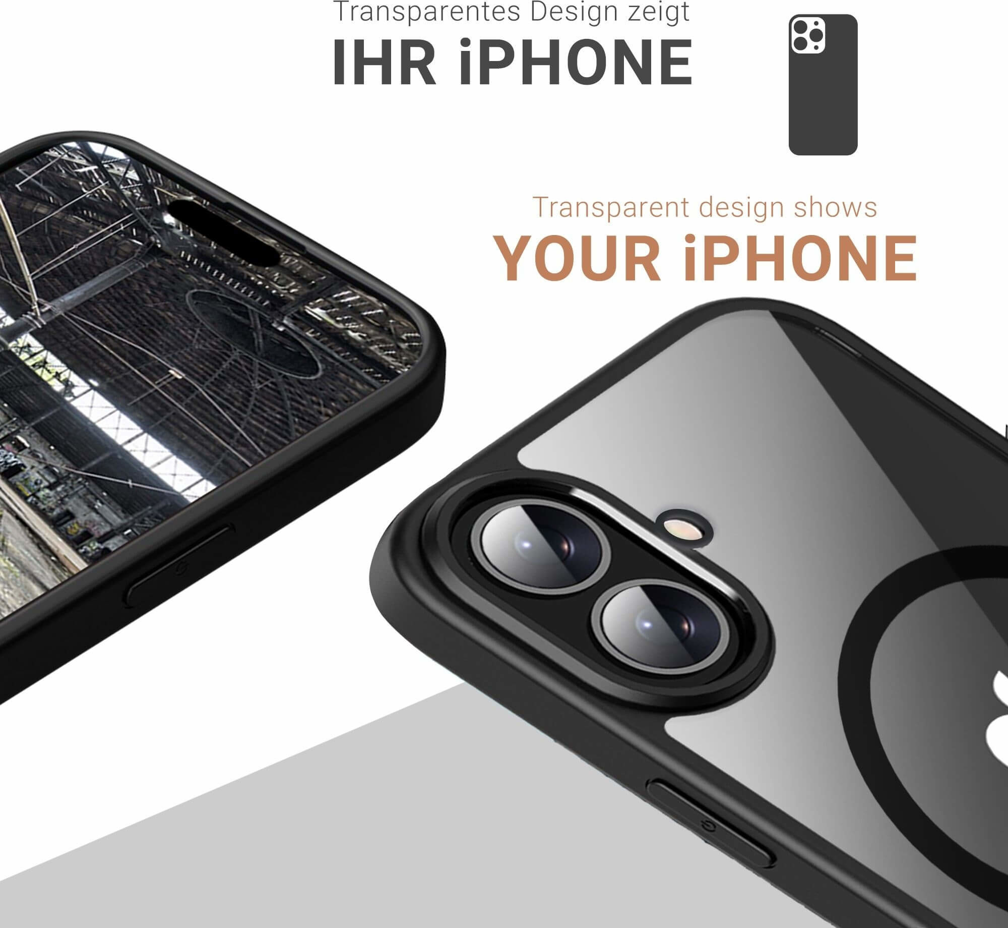 iPhone 16 MagSafe Hybrid Hülle TPU Bumper   Acryl Rückseite Pankow Hybrid (11098) - Schwarz / Transparent