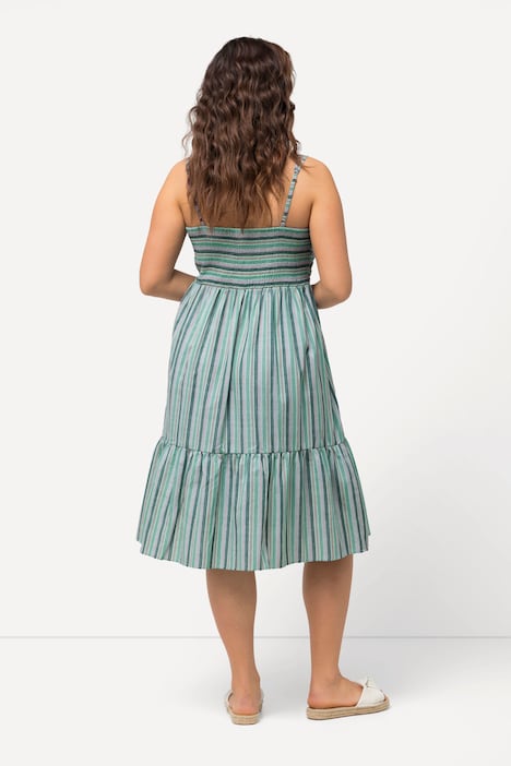 Midikleid, Streifen, A-Linie, V-Ausschnitt, ärmellos
