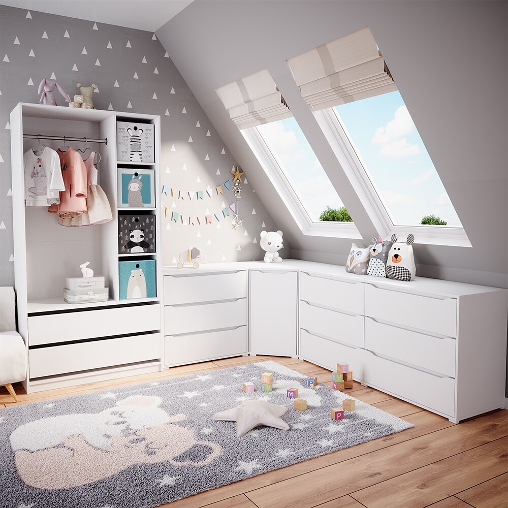 Vicco Kinderkleiderschrank Elmo 100 x 200 cm, Weiß, offen, Kinderzimmer, Faltboxen
