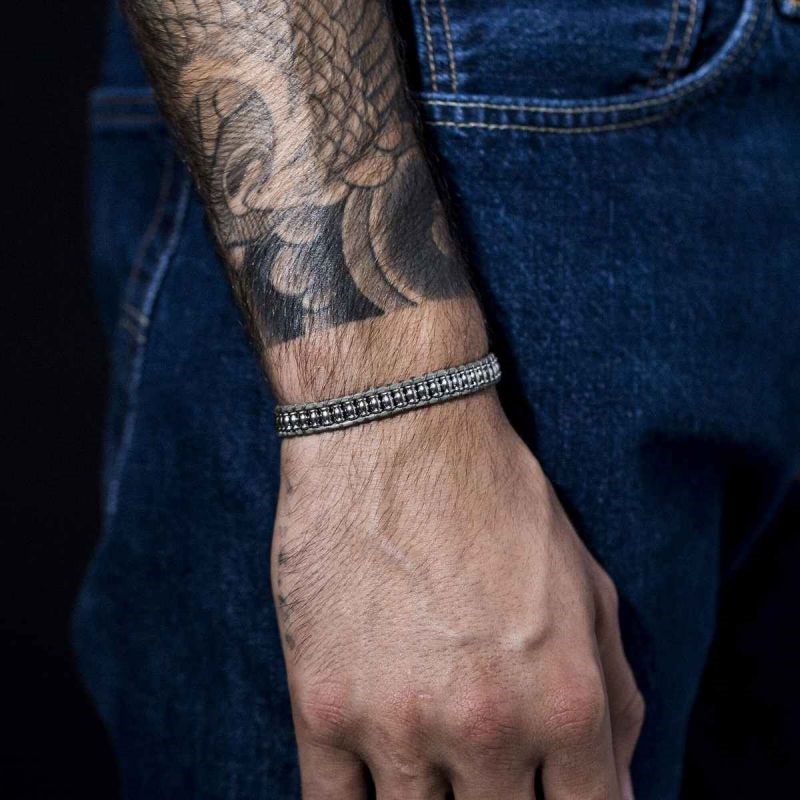 Bracelet Homme acier et cuir gris 