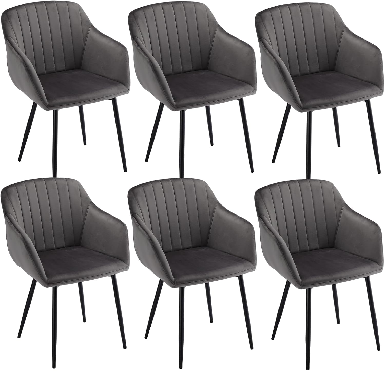 Esszimmerstühle mit Armlehne 6er Set aus Samt Polsterstuhl Küchenstuhl Stühle Esszimmer Wohnzimmerstuhl mit Gepolstertem Sitz Metallbeine, Dunkelgrau