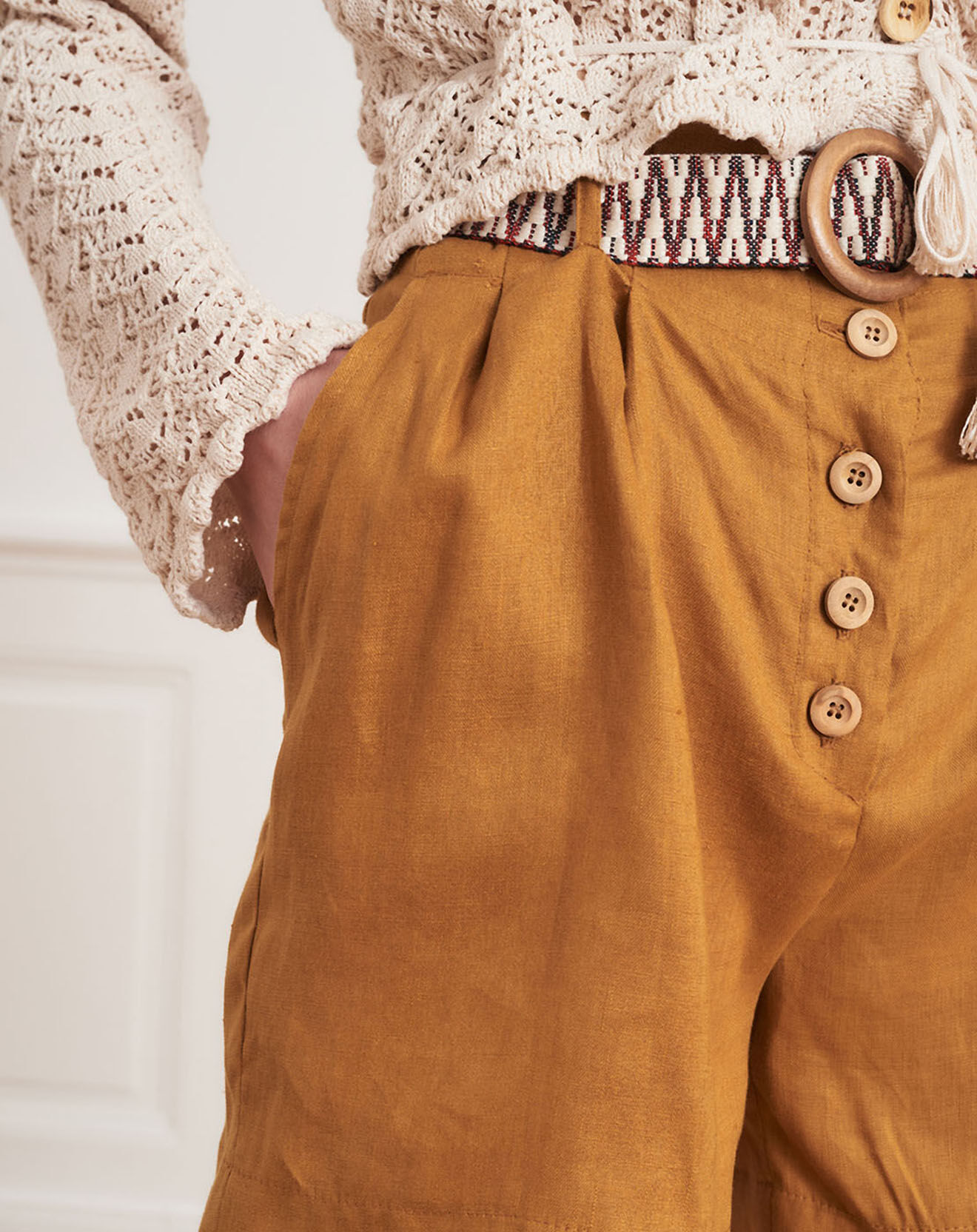La Petite Francaise Short 100% Lin Stanislas ocre foncé