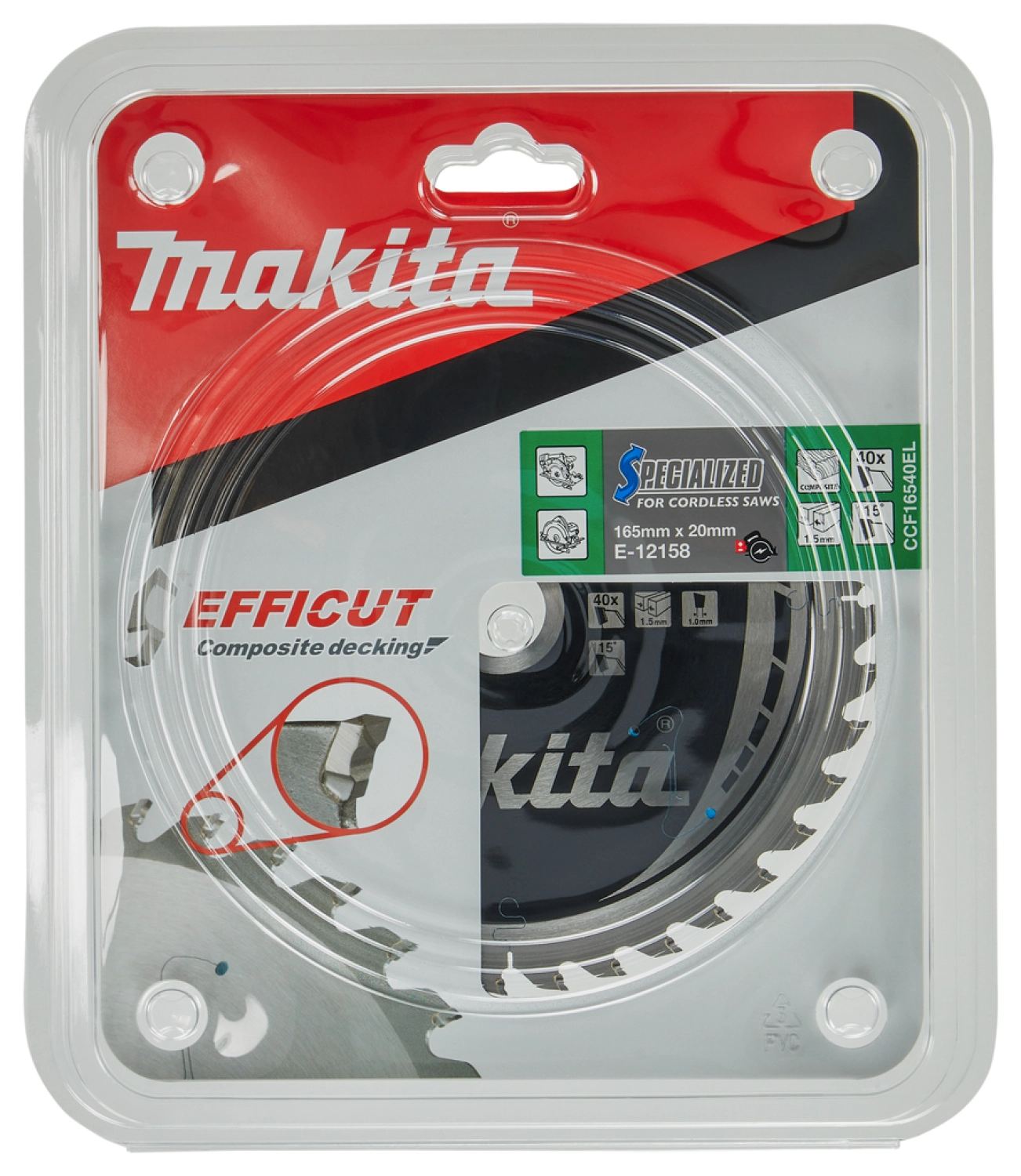 Makita E-12158 Efficut Cirkelzaagblad WPC - 165x20x1,5mm 40T