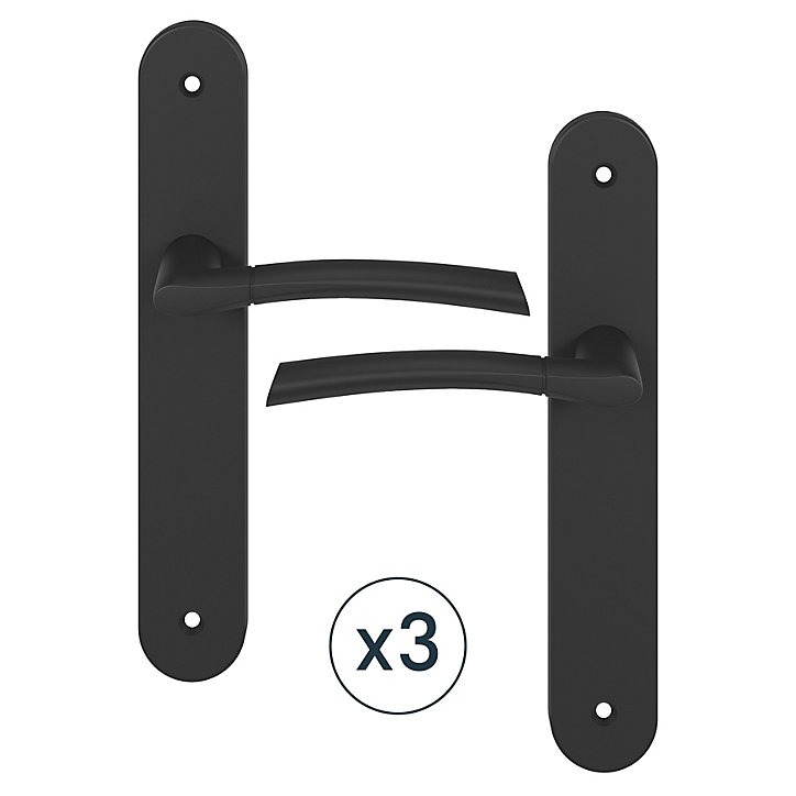 Lot 3 ensembles poignée sur plaque rond GoodHome Hirel effet nickel mat noir L.128mm x l.40mm entraxe 195mm