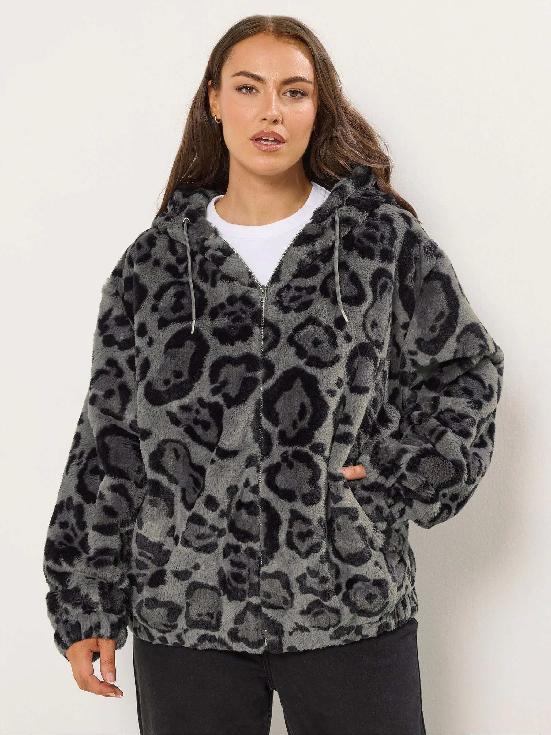 Yours Curve Faux Fur Zip Thru Hooded Fleece