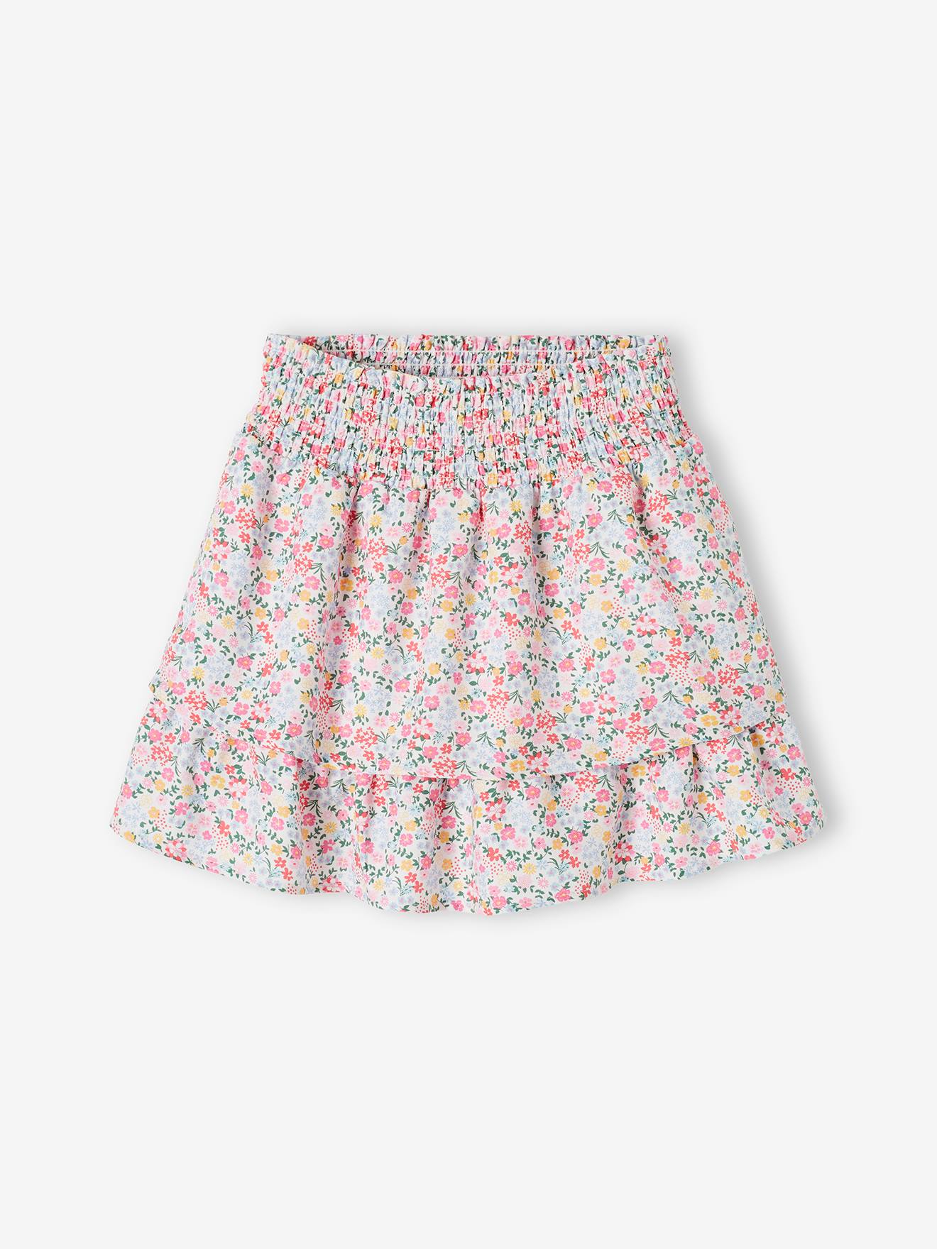 Saia-calça branca estampada com babados para meninas