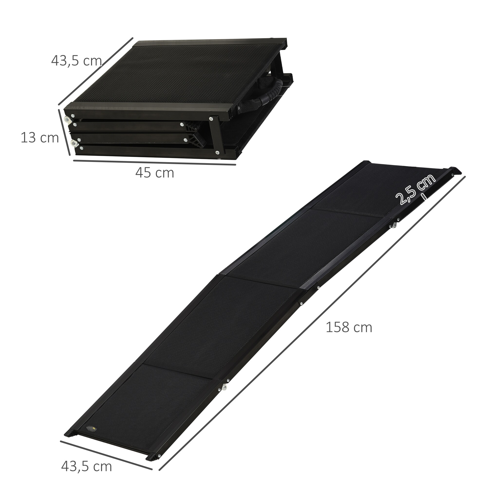 PawHut Haustierrampe faltbar mit Griff schwarz 158L x 43,5B x 2,5H cm