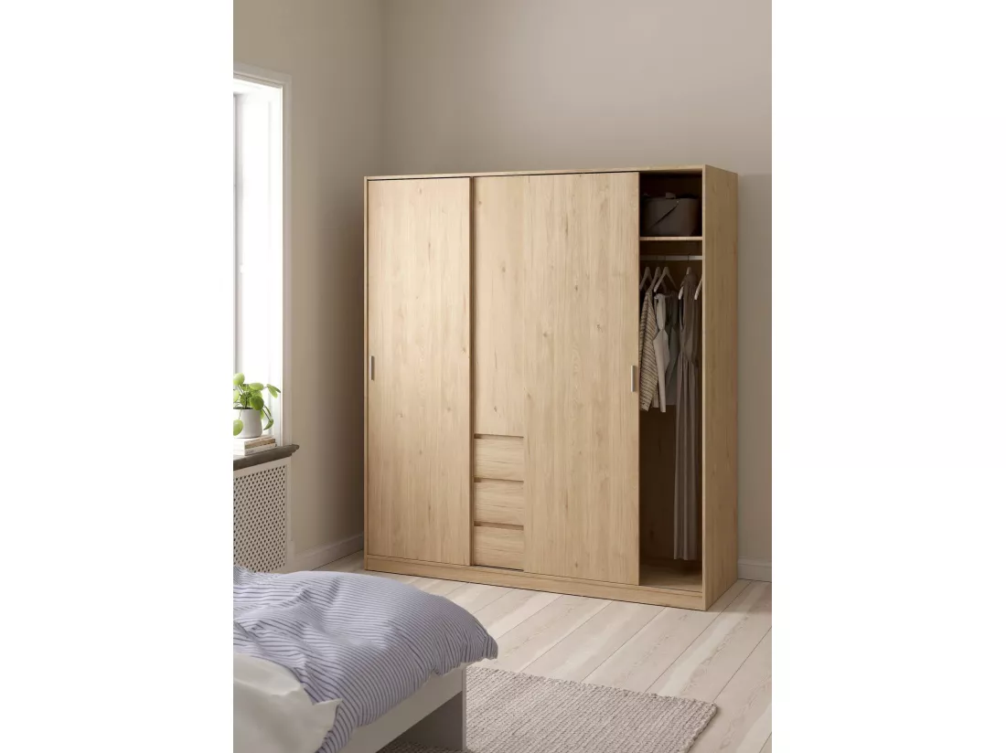 Garde-robe 3 portes Dveretou, Meubles de chambre, Penderie de plain-pied, Placard à vêtements, 177x60 h200 cm, Chêne clair