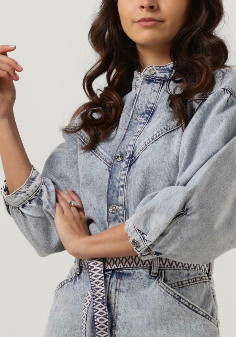 SCOTCH & SODA lichtblauwe scotch & soda mini jurk washed denim trucker shirt dress with belt