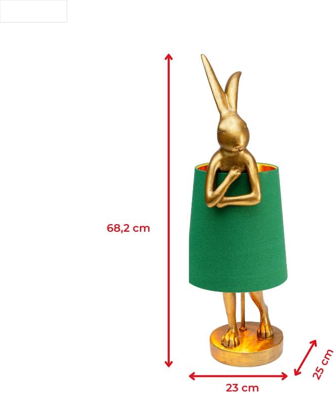 Kare Design Tischlampe Animal Rabbit, Grün/Gold, Hasenleuchte, Tischleuchte, Nachttischlampe, Tiermotiv, Schreibtischlampe, Kippschalter am Kabel, Leuchtmittel nicht inklusive, 68x23x26 cm (H/B/T)
