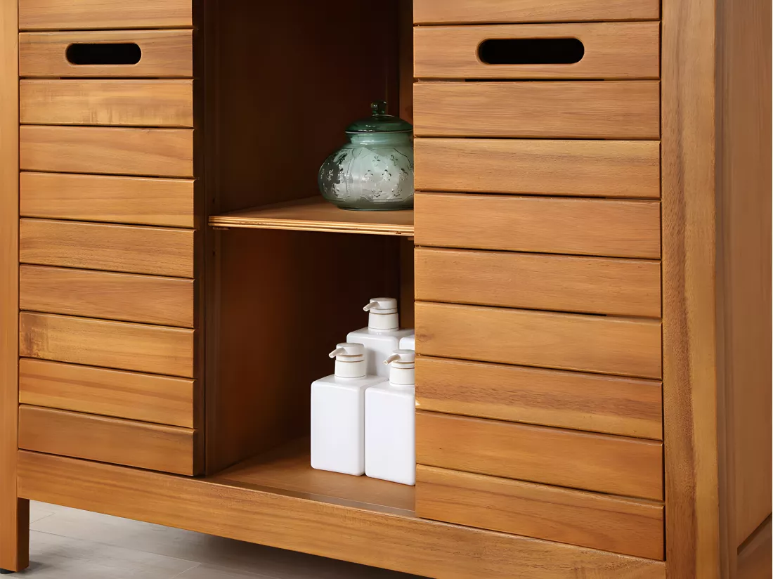 Meuble de salle de bain en bois d'acacia avec simple vasque - 90 cm - PULUKAN