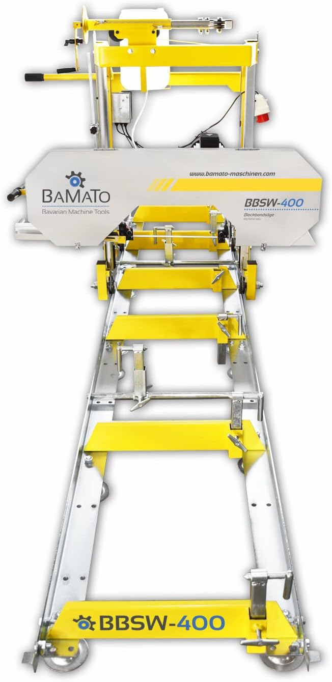 BAMATO Blockbandsäge | BBSW-400 | 3m Rollbahn (Erweiterbar) |2,2 kW Leistung | 400V Elektromotor | beidseitig kugelgelagerte Sägebandführung | Schnellspannsystem