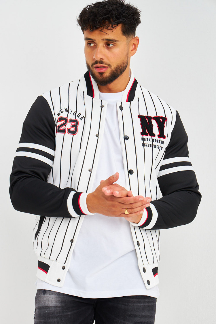 Bomber blanc et noir rayé New York