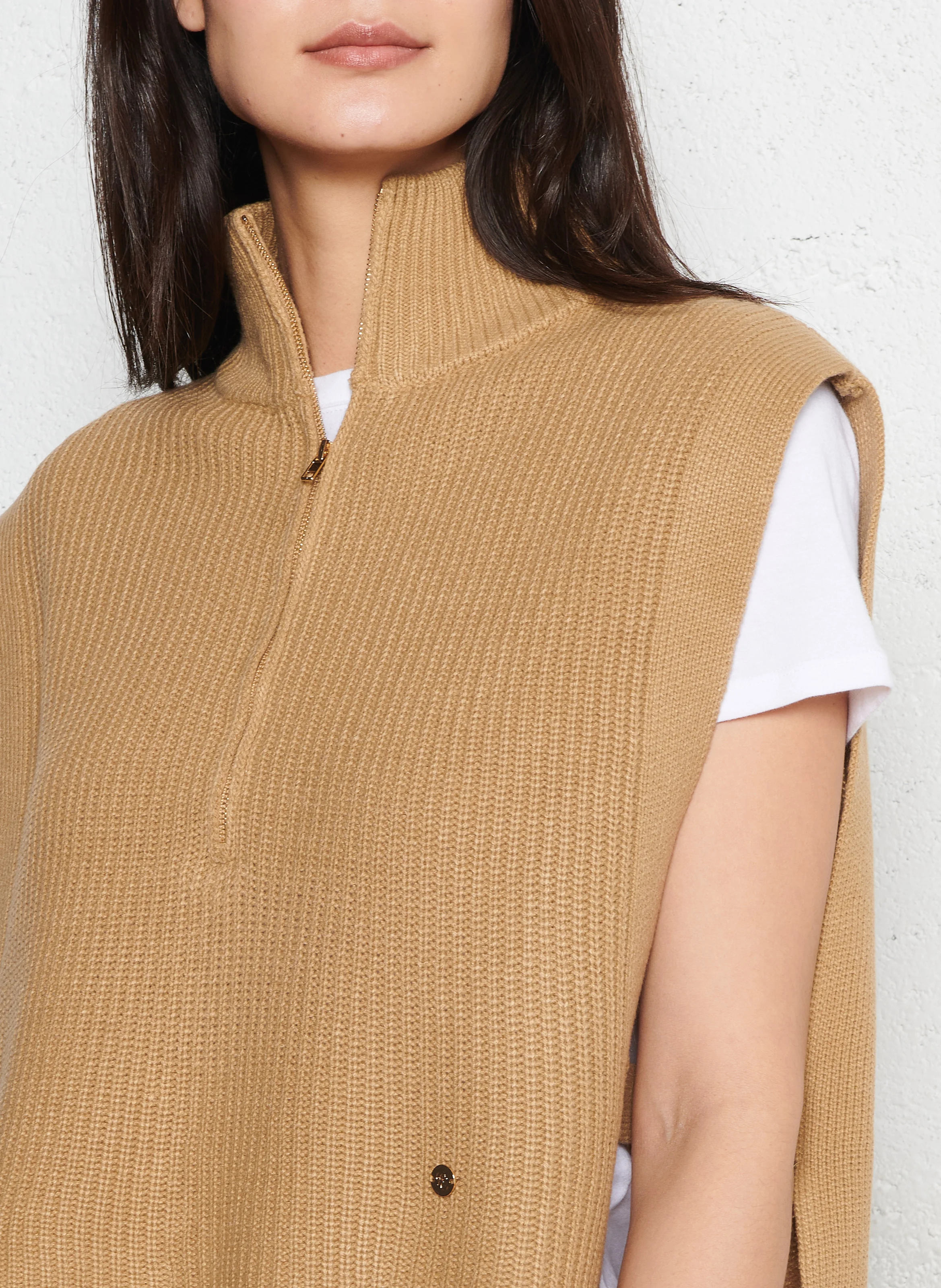 MAEVA - Pull sans manches côtelé | Beige